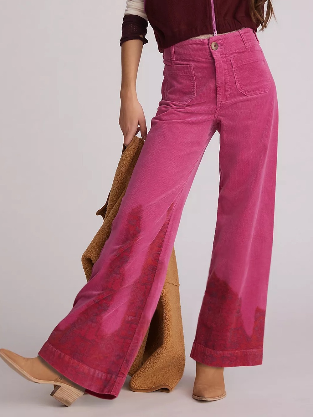 Anthropologie Pilcro The Skipper Cropped Wide Leg Corduroy Pants Pink 28